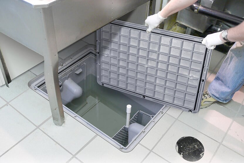 3 hole commercial kitchen sink with grease trap